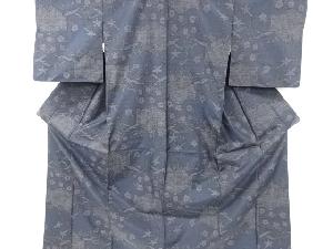 流水に梅・笹模様織り出し本場泥大島紬着物